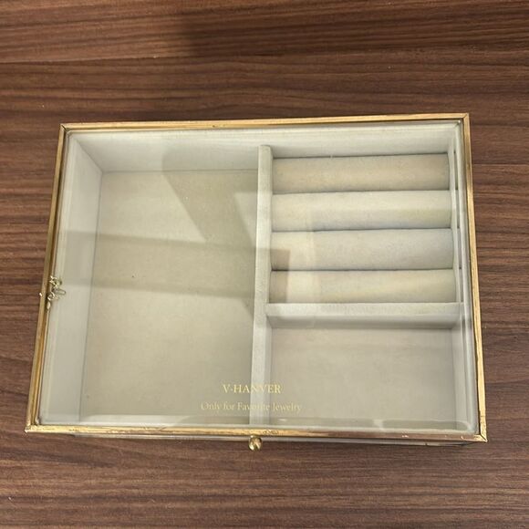 V-HANVER Modern  Clear Glass Jewelry Box with Velvet Tray / Excellent - Picture 3 of 10